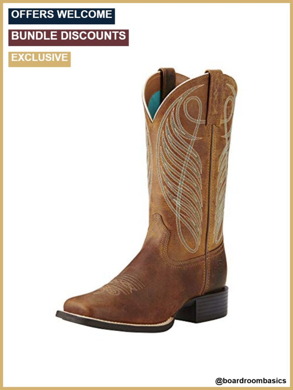 Full-Grain Leather Wide Square Toe Western Boot 11" Shaft Cowgirl